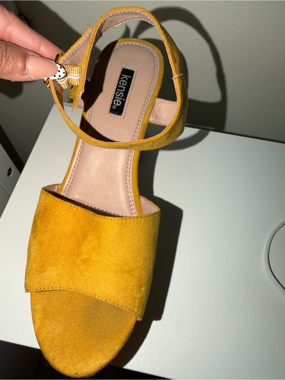 Kensie Mustard Suede Open-Toe Ankle Strap Sandals